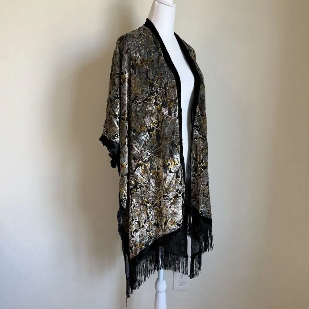 Lovestitch Velvet Burnout Fringe Kimono OS Floral Sheer Whimsigoth Boho Western - Picture 2 of 9